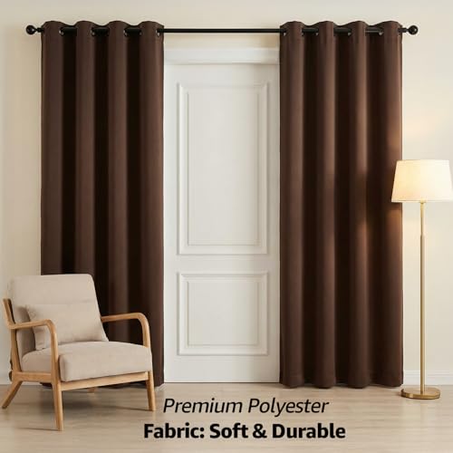 Image of Amazon Basics - Room Darkening Blackout Door Curtains, 100% Room Darkening | 7 Feet |Set of 2| Plain Design | for Living Room and Bedroom | 115cmx210cm, Color- Coffee