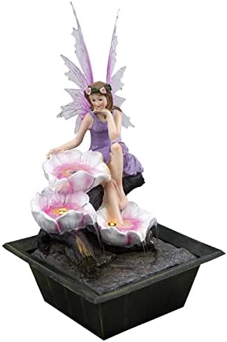 GEEZY Indoor Tabletop Fountain Water Feature LED Lights Polyresin Statues Home Decoration (Lotus Fountain)