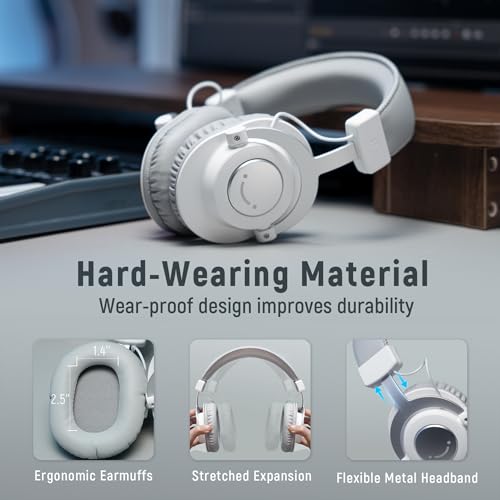 FIFINE Studio Monitor Headphones, Wired Over-Ear Computer Headphones with 3.5mm to 6.35mm Jack for Mixer/Amplifier/PC, Closed-Back Headset with Flexible Headband for Music Vocal Recording-H8 White — view 6