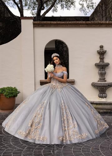 Gold Appliques Quinceanera Dresses with Tassel Puffy Off Shoulder Ball Gown Tulle 15 Dress Beaded Sweet 16 Dresses4