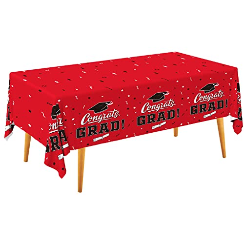Graduation Party Decorations, Gongrats Grad Tablecover for Graduation Party Supplies, 3 pcs Class Red Table Cloths, 54