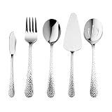 5-Piece Hammered Serving Set, HaWare Stainless Steel Spoon/Fork/Pie Server for Home Resturant Hotel,
