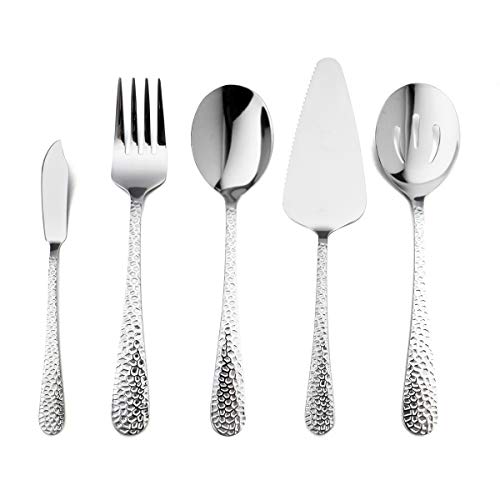 5-Piece Hammered Serving Set, Haware Stainless Steel Spoon/Fork/Pie Server For Home Resturant Hotel, Mirror Polished And Dishwasher Safe #TOP2