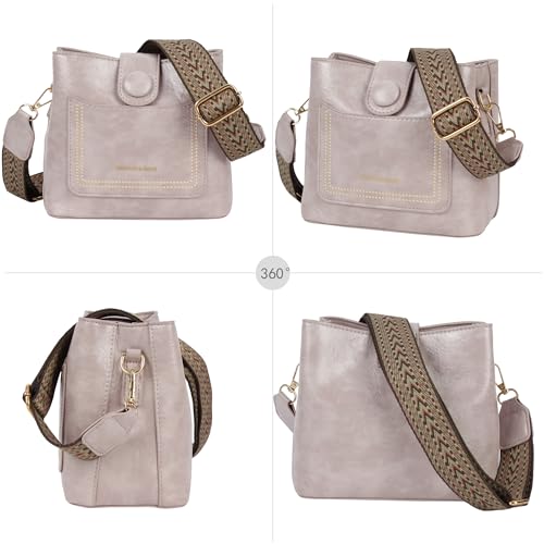 Image of Women Vintage Crossbody Shoulder Bag Pu Leather Bucket Hobo Bag Multipockets Handbag Purse with Guitar Strap