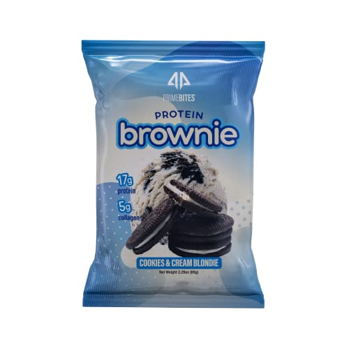 Prime Bites Protein Brownie From Ap Sports Regimen | 16-17G Protein | 5G Collagen | Delicious Guilt-Free Snack | 12 Bars Per Box (Cookies & Cream Blondie) #TOP1