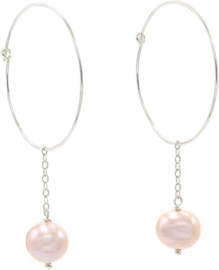 Sterling Silver Hoop Earrings with Cultured Freshwater Potato (8.5-9mm) Pearl Drops