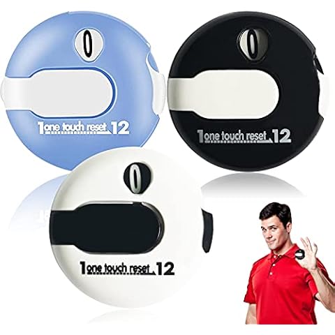 Amy Sport Golf Score Counter Stroke One Touch Reset Up to 12 Shots 3 Pack Portable Mini Attachment Counters Clicker Clip to Golfers Glove Bag Hat (3 Pack-Black&White&Blue Mini Counter) Cover