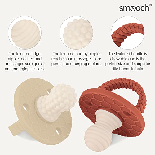 Soothipop Silicone Pacifier Teething Toys for Babies 0-6 Months 12, 18 Months - (2 Pack) Pacifier Shaped Baby Teether, Soft Teething Pacifiers for Babies Baby Teething Relief Round (Beige & Cinnamon) - Thumbnail 3