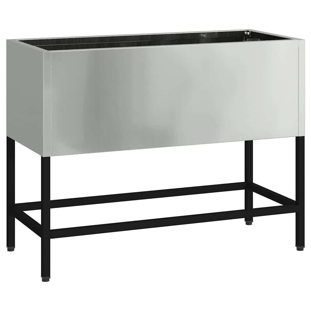 Podwyzszona doniczka ogrodowa metalowa 60x26x45 cm srebrna prostokatna donica na kwiaty na taras balkon odporna na UV stal galwanizowana nowoczesny styl latwy montaz