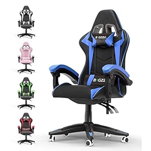 bigzzia Ergonomic Gaming Chair – Gamer Chairs with Lumbar Cushion + Headrest, Height-Adjustable Office & Computer Chair for Adults (without footrest, Blue)