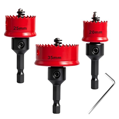 Image of 3PCS M42 HSS Bi-Metal Hole Saw Set, 20mm 25mm 35mm Hex Shank Impact Hole Cutter Set for Drilling Thin Metal,Stainless Steel,Mild Steel, Aluminium, Wood and Copper
