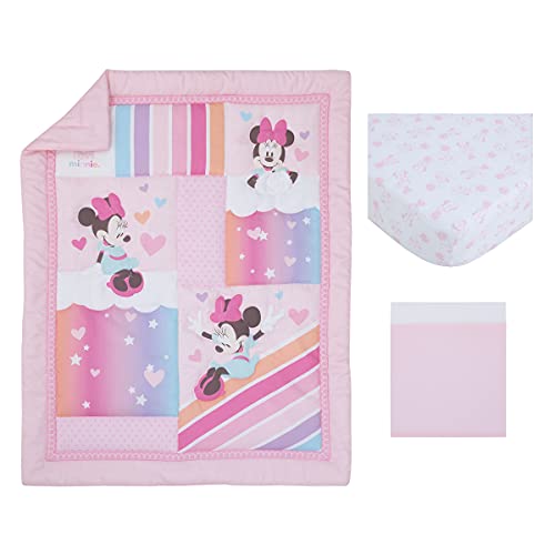 Disney Minnie Mouse Be Happy Pink, Lavender, Aqua & Orange 3Piece Crib Bedding Set - Comforter, Fitted Crib Sheet & Bed Skirt, Pink, Lavender, Aqua, Orange #TOP4