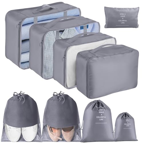 Packing Cubes for Suitcases, MOFELON 9 PCS Packing Cubes for Backpack, Waterproof Luggage Suitcase Organiser Bags, Travel Essentials Bag for Clothes Shoes,Travel Accessories -GREY Packing Cubes for Suitcases, MOFELON 9 PCS Packing Cubes for Backpack, Waterproof Luggage Suitcase Organiser Bags, Travel Essentials Bag for Clothes Shoes,Travel Accessories -GREY