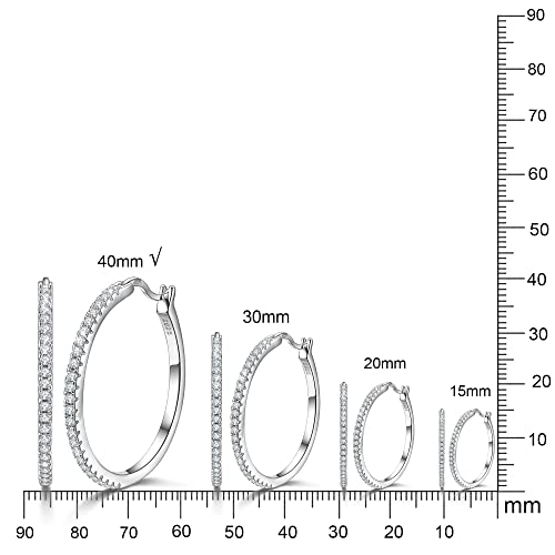 925 Sterling Silver Hoop Earrings For Women Cubic Zirconia Paved Zircon Large Cz Big Hoops Earrings For Women Jewelry (40Mm Hoop Earring) #TOP1