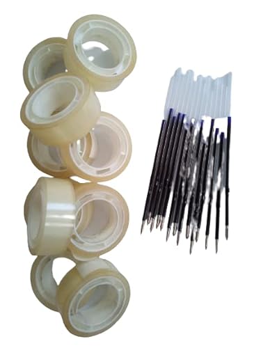 30 minas de bolígrafo azul / Kuliminen + 10 rollos de cinta adhesiva transparente de 19 mm x 10 m para oficina y uso diario, siempre listo para usar, minas de repuesto / Kuli / mina Cover