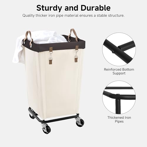 Image of StorageWorks 110L Laundry Basket with Wheels, Large Rolling Hampers for Clothing Organizer, Dirty Clothes Basket for Hotel, Home, Closet, Dorm, Beige