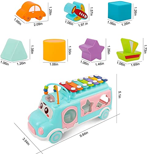 Image of LONGMIRE Plastic Musical Happy Bus Toy Baby Toys 6-18 Months with Xylophone & Shape Sorter Push & Pull Educational and Learning Toys for 1 2 3 4 5 Year Old Gift for Toddlers-Blue