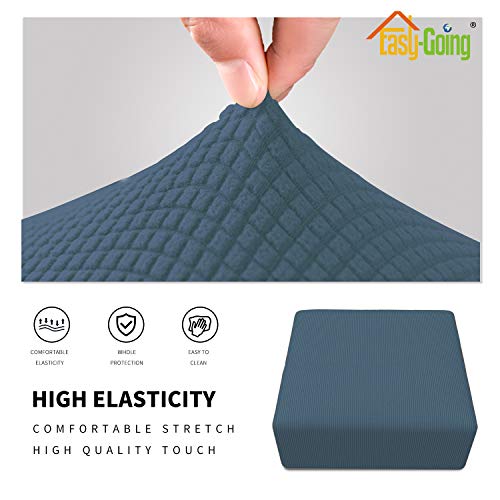 Cubierta otomana elástica rectangular y protector de taburete plegable mediano azul 4