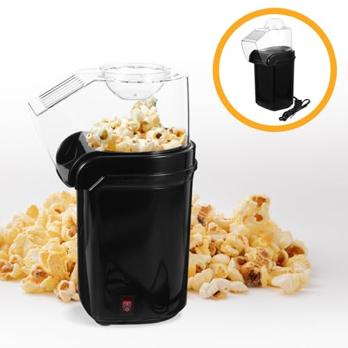 Image of [𝙇𝙞𝙢𝙞𝙩𝙚𝙙 𝙎𝙥𝙚𝙘𝙞𝙖𝙡 𝘿𝙚𝙖𝙡] Healthy Oil-Free Air Popcorn Machine Mini Black Popcorn Maker for Home Kitchen, Hot Air Technology, No Oil, Perfect for Quick & Healthy Family Popcorn