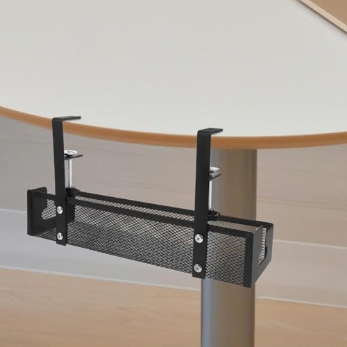 Bandeja portacables para escritorio Hohopeti de malla negra grande de 40 cm para gestión de cables en oficina y hogar miniatura 7