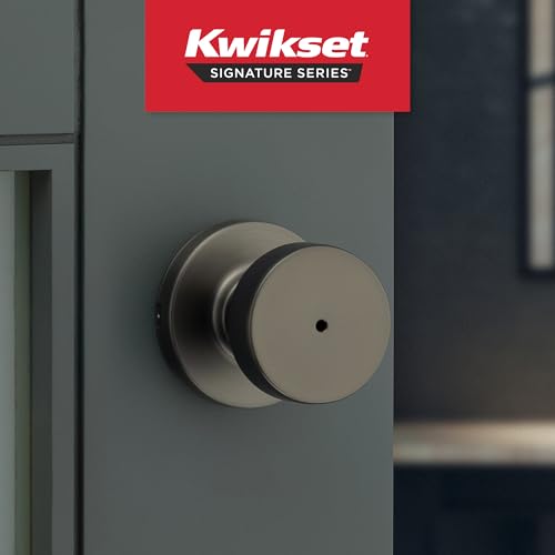 Image of Kwikset Pismo Interior Round Privacy Door Knob with Lock, Door Handle for Bathroom and Bedroom, Gunmetal Keyless Turn Lock Doorknob