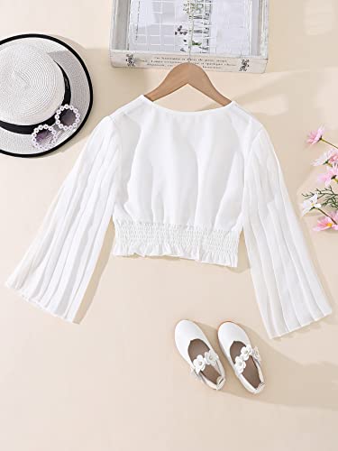 Shenhe Girl's Cute Wrap V Neck Pleated Long Sleeve Shirred Peplum Blouse Crop Tops White 9Y #TOP1