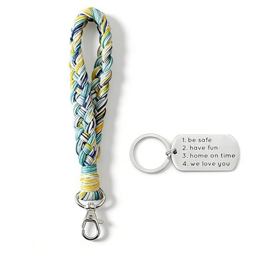 Molibest Boho Macrame Keychain Wristlet Keychain, Weave Exquisite Keyring Holder Bracelet Handmade Wrist Lanyard Birthday Gift Ideas for Women(Blue)