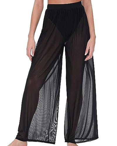 Womens Cover up Pants Sheer Bikini Bottoms Swimsuit Cover up Wide Leg Beach Pants