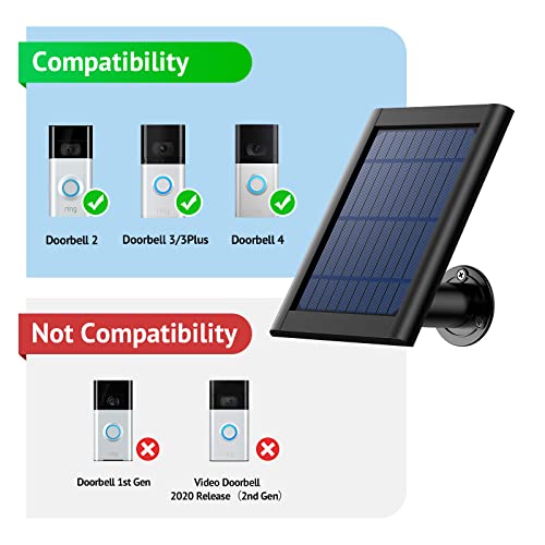 Ayotu Waterproof Solar Panel Compatible With Video Doorbell 4(2021 Release) & Doorbell 2/3/3Plus, 5V/3.5W(Max) Output Continuous Charging, 3.8M/12Ft Coil With Wall Mount (Not Include Camera), Black #TOP1
