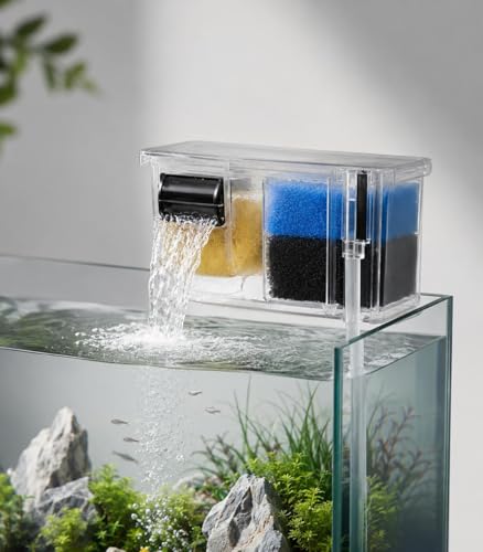 Image of rizopets Multi Section bio top Filter watt -Chamber Aquarium Filter System with Mechanical, Chemical and Biological Filtration, Hanging Filter for Fish Tank watt 6 (BL-771)