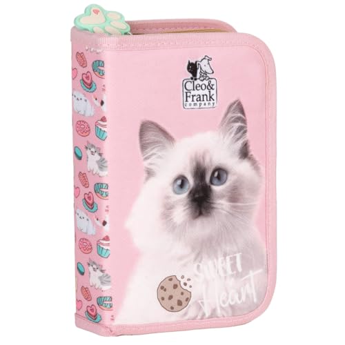 Derform Katzen Federtasche Federmappe gefüllt mit 22 Teilen Federmäppchen Katze