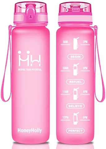 HoneyHolly Sports Water Bottle - 350ML - Filter Water Bottle, BPA Free Water Bottle, Water Bottle with Time Markings, Gym Water Bottle For Kids, Adults, Bike, Yoga, Running