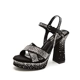 JIUHANG RHY ME Women's Platform Open Toe Ankle Strap Chunky High Heel Sandals Round Toe Heeled Weddi
