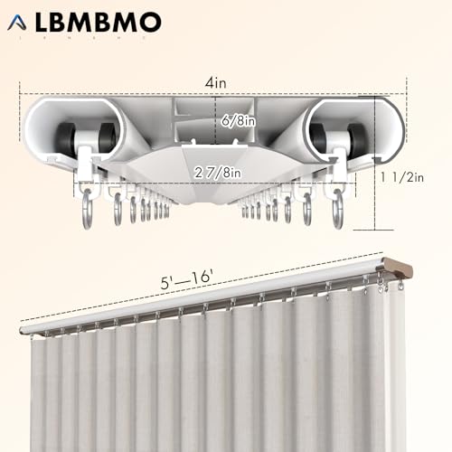 Silent Double Curtain Track Ceiling Mount 5' to 16', Wide 4" White Aluminum track Curtains Rail, Bedroom/Window/Hotel Drop Ceiling Curtains Tracks (without curtains & hooks) (Double track, 9ft) by LBMBMO - Image 5