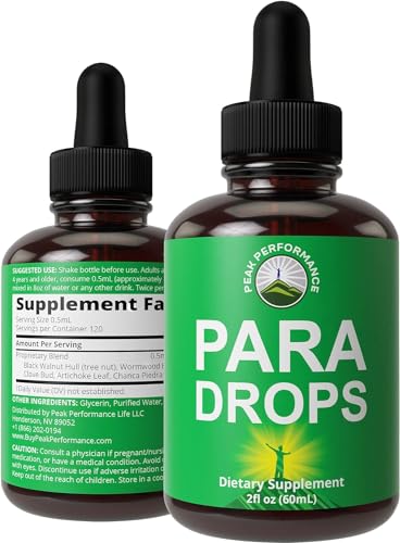 para Drops for Humans 5-in-1 Liquid Drops Supplement. Herbal Intestinal Support for Adults and Kids. with Black Walnut Hull, Wormwood Herb, Clove Bud, Artichoke Leaf, and Chanca Piedra Herb. Peak