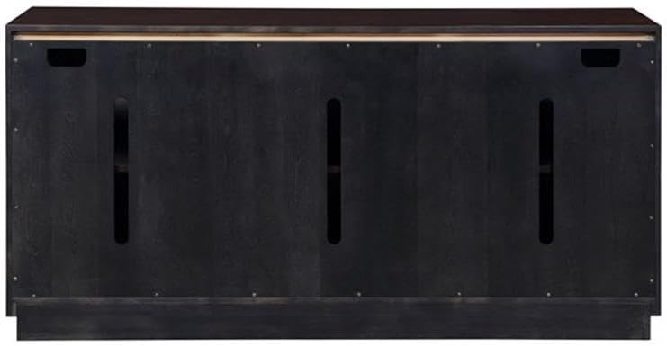 BOWERY HILL 3-Door Console Cabinet, 68" W x 18" D x 34" H, Poplar Wood/MDF, Metallic Silver & Walnut Finish, Fixed Shelves, Cable Management, Modern Geometric Design for Living Room/Media Storage