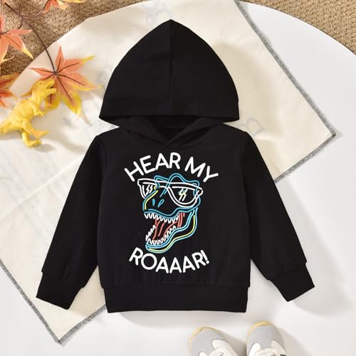 Image of HINTINA Baby Boys Dinosaur Long Sleeve Hoodie Tops Sweatsuit Pants Winter Outfit Set