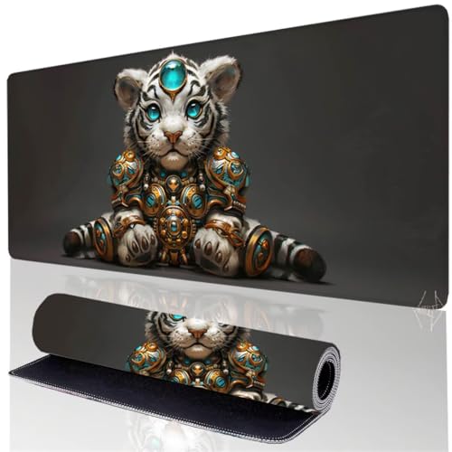 Katze Mousepad XXL 100x40cm, Mauspad Grau Wasserdicht rutschfeste Gummibasis, Mauspad Groß Verbessert Präzision und Geschwindigkeit, Desk Mat mit Genähten Kanten für Gaming und Büro, Geschenke KS-G