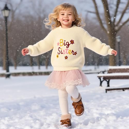 UNICOMIDEA Toddler Baby Girl Big Sister Knit Sweater Little Sister Cute Floral Pullover Winter Fall Clothes for 9M-4Y4