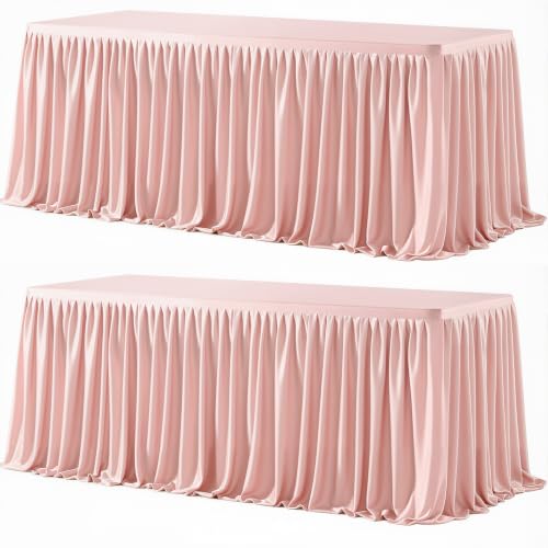 Wish Care 2 Pack Blush Pink Rectangle Table Clothes for 8 Foot Tables, Polyester Fitted Tablecloths 8ft Stretch Table Cover for Wedding, Birthday, Parties, Trade Show, Craft Show