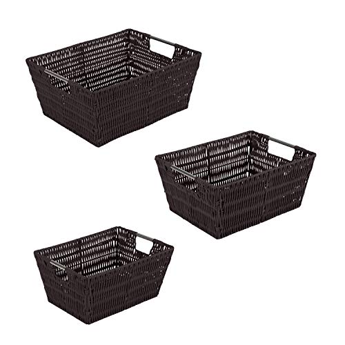 Simplify 3 Piece Set Woven Rattan Tote Baskets | Multi-Size | Handles | Storage & Organization | Toys | Bathroom Accessories | Home | Office | Dorm | Playroom | Closet | Chocolate by Simplify - Used condition - US$13.99