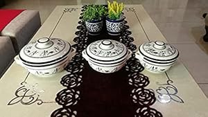 Craftghar Handmade Ceramic Serving Casserole Set of 3 for Dinning Table Serving Bowls Set of 3 White