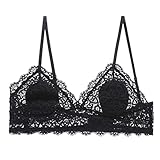 QIANDAN BHS Frauen Ohne Bügel Spitze BH Bequeme Sexy Schöne Tiefer Rückenausschnitt Dünnschnitt-BH Bandeau BH Dessous Damen Spitzen Unterwäsche Damen Extrem Push Up BH Männer Unterwäsche Riemchen BH
