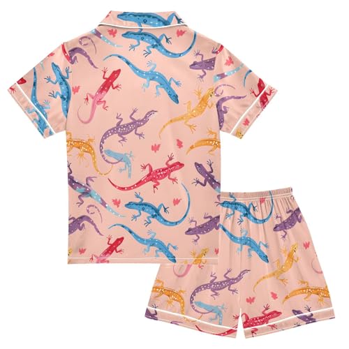 Colorful Lizards Pajamas Set Summer Button Down Sleepwear Pjs Sets Comfy Loungewear2