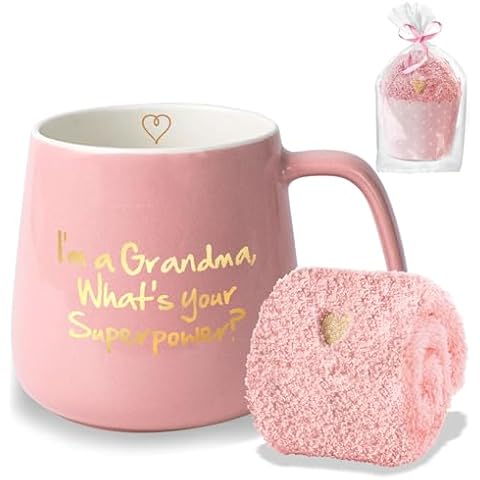Best Grandma Gifts for Grandma Cute Ceramic Coffee Mugs Great Grandma Birthday Christmas Mothers Day Gifts for Grandmother Pink Tea Cups Fuzzy Socks First Time New Grandma Gifts Ideas from Grandkids Cover