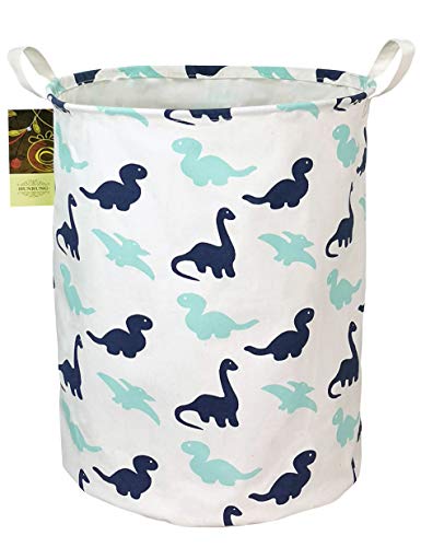 HUNRUNG Laundry Hamper,Large Canvas Fabric Lightweight Storage Basket Toy Organizer Dirty Clothes Collapsible Waterproof for College Dorms, Children Bedroom,Bathroom (Round-Double Dinosaur)