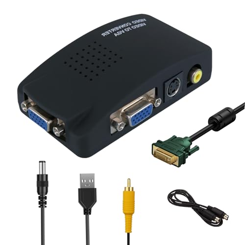 VGE Adattatore da AV/S-Video a VGA Convertitore con Funzione Picture in Picture (PIP), Compatibile con Lettore DVD, PS2, Set Top Box, per Monitor PC-Sdoppiatore VGA, Lettore DVD per TV Portatile