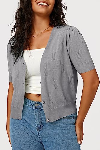 Image of Arach&Cloz Women's Lightweight Spring Summer Business Casual Cropped Short Sleeve Cardigan