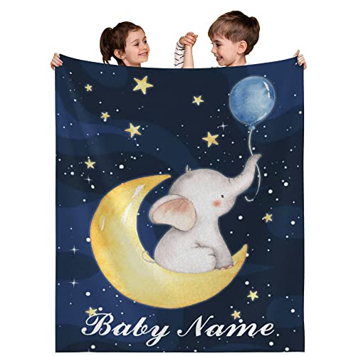 Personalized Baby Blankets With Name For Girls Boys, Custom Baby Blanket Soft Custom Name Swaddling Blanket, Personalized Baby Gifts For Newborn Baby Shower Kids Birthday (Elephant) #TOP7