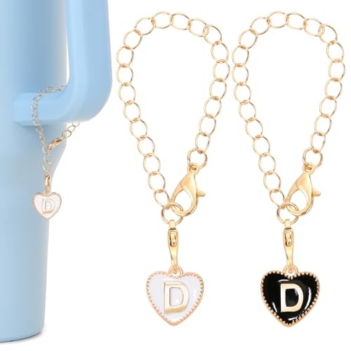 HOMICO 2PCS Heart Shaped Letter Chain Accessories for Stanley Cup Personalized Name ID Letter Chain Accessories for Stanley Tumbler, D